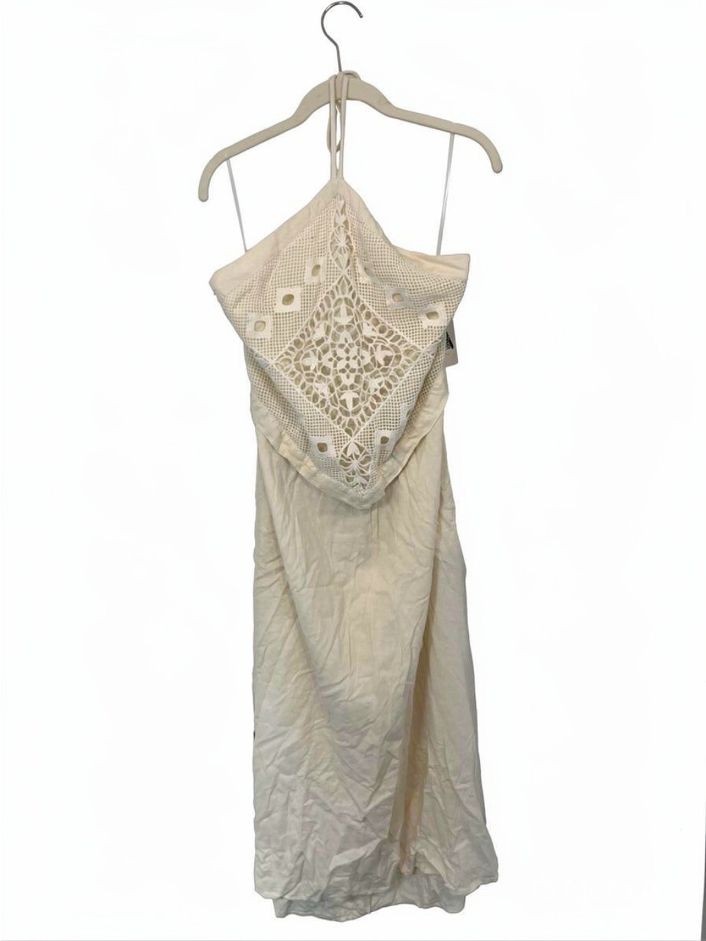 a new day Sleeveless Embroidered Skater Cream Crochet Halter Midi Dress NWT L - Picture 6 of 7
